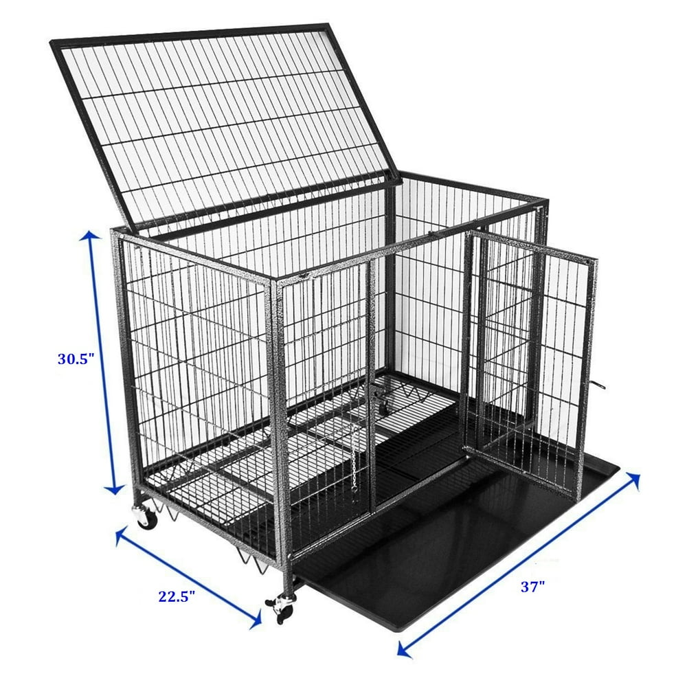 Homey Pet Stackable Dog Cage withs Wheels & Feeding Bowls, 37"L x 23"W x 31"H