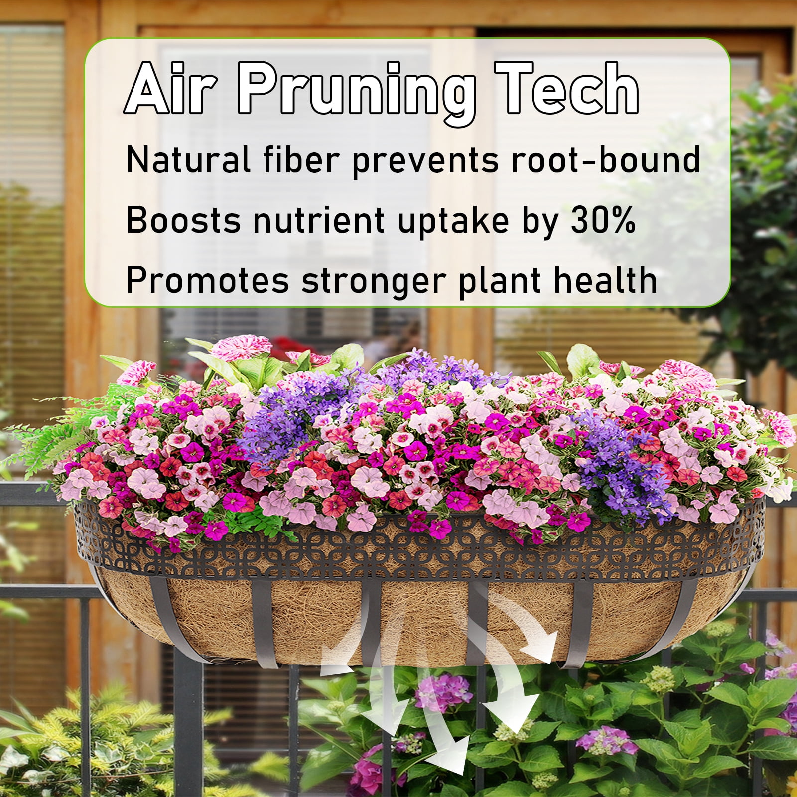 24" Coconut Coir Planter Liner 4 Pack, Preformed Coco Fiber Replacement for Window Box, Deck Railing & Hanging Baskets, Natural Plant Basket Insert