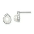 thumbnail image 1 of Beautiful Sterling Silver Rhodium-plated 5mm FW Cultured Pearl & Diamond Post Ear, 1 of 2