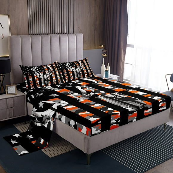Erosebridal American Flag Bed Sheets Twin,Camouflage Deer Bedding Sets Twin Size,Wildlife Decoration,Lightweight,3pcs