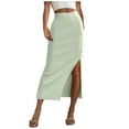 thumbnail image 2 of QENGING Summer Skirts for Women Flare Casual Mid Calf High Waist Button Slit Buttocks Skirt, 2 of 9