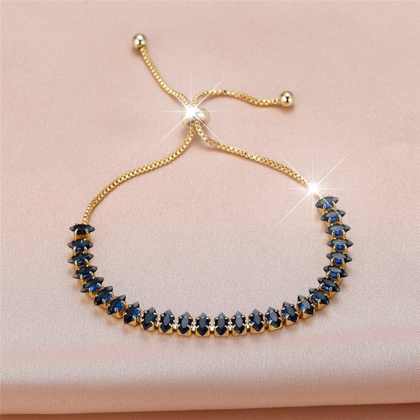 Pulsera de piedra de circón azul para mujer, joyería de boda ajustable de Color dorado bonito para mujer
