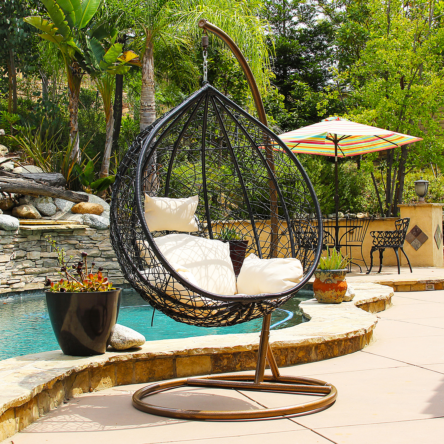 DL Furniture Elegant Pool Side Swing Chair With Steel Hanger, Black ...