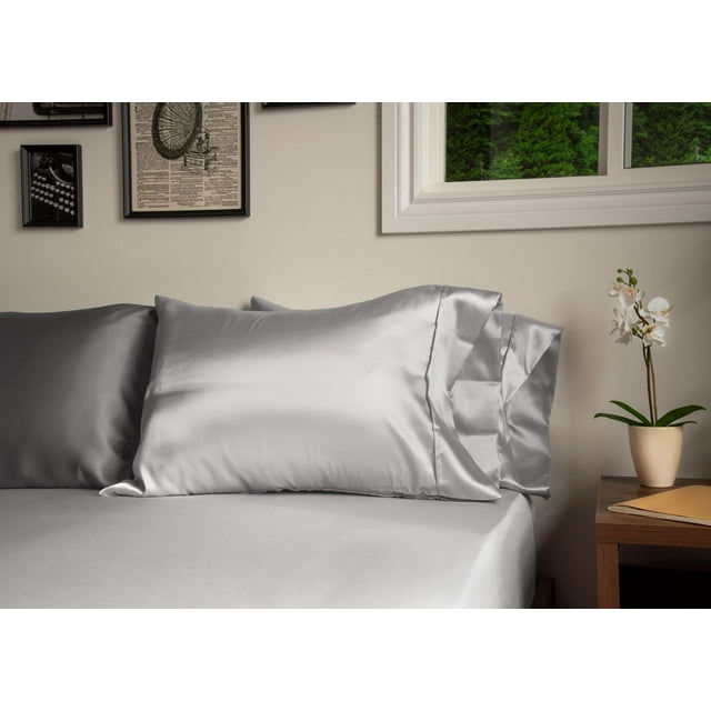 Beautiful Dream 2Pack Satin Pillow Case Grey Standard / Queen