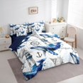 thumbnail image 2 of Manfei Marine Whale Twin Bedding, Nautical Anchor Lighthouse Bedding Comforter Set, White Blue, Blue Reversible, 7pcs, 2 of 6