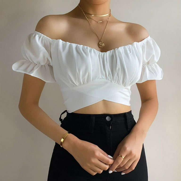 Odeerbi Off The Shoulder Crop Tops for Women Slim Fit Going Out