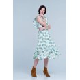 Green Printed Midi Dress with Ruches