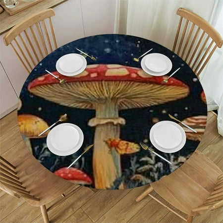 

SHERONV Mushrooms Butterflies Night Sky Round Tablecloth Stain-Resistant Washable 100% Polyester Fiber Ideal for Indoor Outdoor Restaurants Weddings Parties Home Kitchen Decor 42 -46