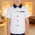 thumbnail image 2 of LIJCC Children's Toddler Boys Girls Color Blocked Lapel Polo Shirt Short Sleeved Button Down Shirt Summer Cotton Casual Tops(White,6-7 Years), 2 of 4