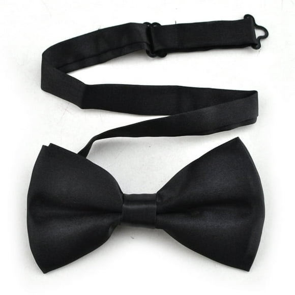 Mens Formal Tuxedo Solid Color Satin Bow Tie Classic Pre-Tied Bow Tie-Black-1 Pack