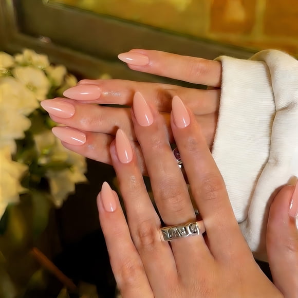 Uñas postizas adhesivas JOYVVEW coral rosa corto almendra 30 piezas