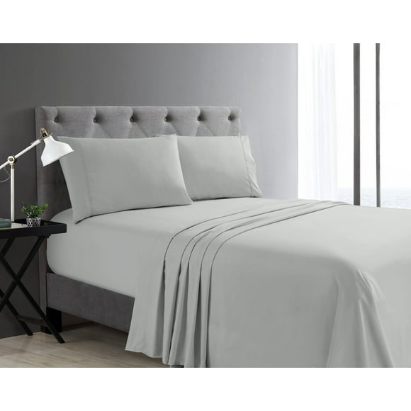 Swift Home Basic 4-Piece King Size Sheet Set, Ultra Soft, Deep Pocket, Easy Care Bedding Set, Light Gray