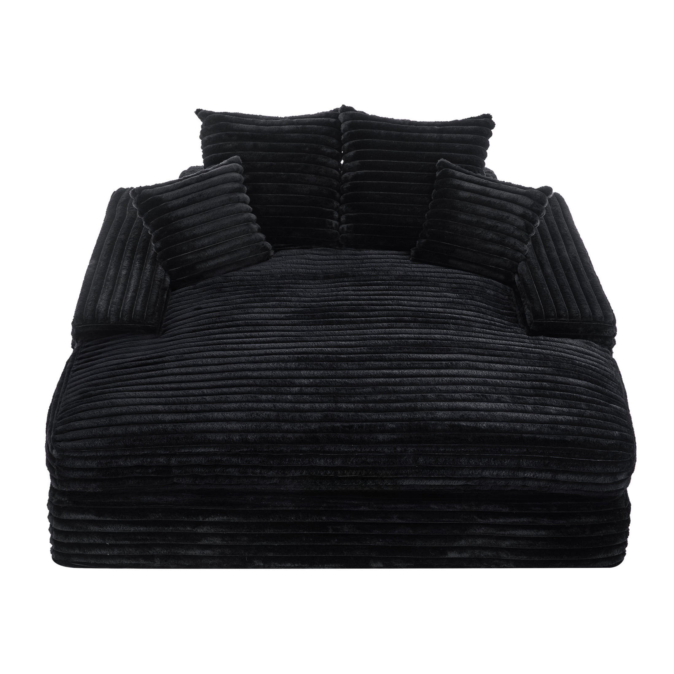Noble House Heliox 68" Oversized Chaise Lounge Chair, Plush Corduroy Sleeper Sofa Bed with Removable Pillows, Black