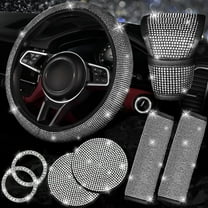 8 pcs Bling Car Accessories Set for Women, Steering Wheel Cover, Sparkly Seat Belt Covers, Bling Gear Shift Cover, Universal Fit Most Cars (Silver Diamond)