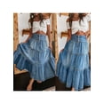 thumbnail image 2 of Rdhnmea Women Summer Denim Skirt Ruffled Hem High Waist A-Line Jeans Skirt, 2 of 9