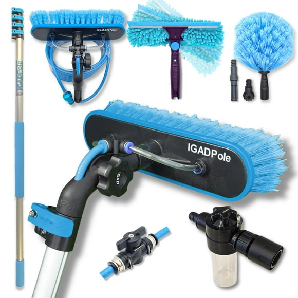 IGADPole 17 FT (5m) Window Cleaning Kit, Window Washing Cleaner Equipment Kit – Squeegee, Scrubber, Soap Dispenser & Water Brush Cleaner Tool with Extension Pole for Household & Outdoor