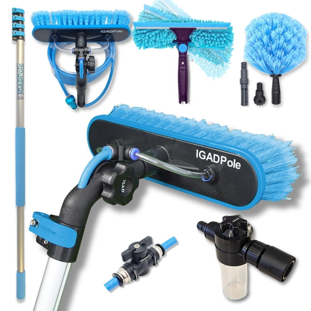 IGADPole Trousse de Nettoyage de Fenêtres 17 Pi (5 m), Trousse d'Équipement pour Laver les Fenêtres – Raclette, Récurant, Distributeur de Savon et Brosse à Eau, Outil de Nettoyage avec Perche d'Extension pour la Maison et l'Extérieur