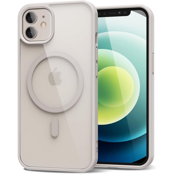 for iPhone 12/ iPhone 12 Pro Case Clear Magnetic Compatible with Magsafe, Thin Slim Transparent Non Yellowing, Hybird Soft Silicone Bumper & Hard Plastic Protective Cover for Women, Beige