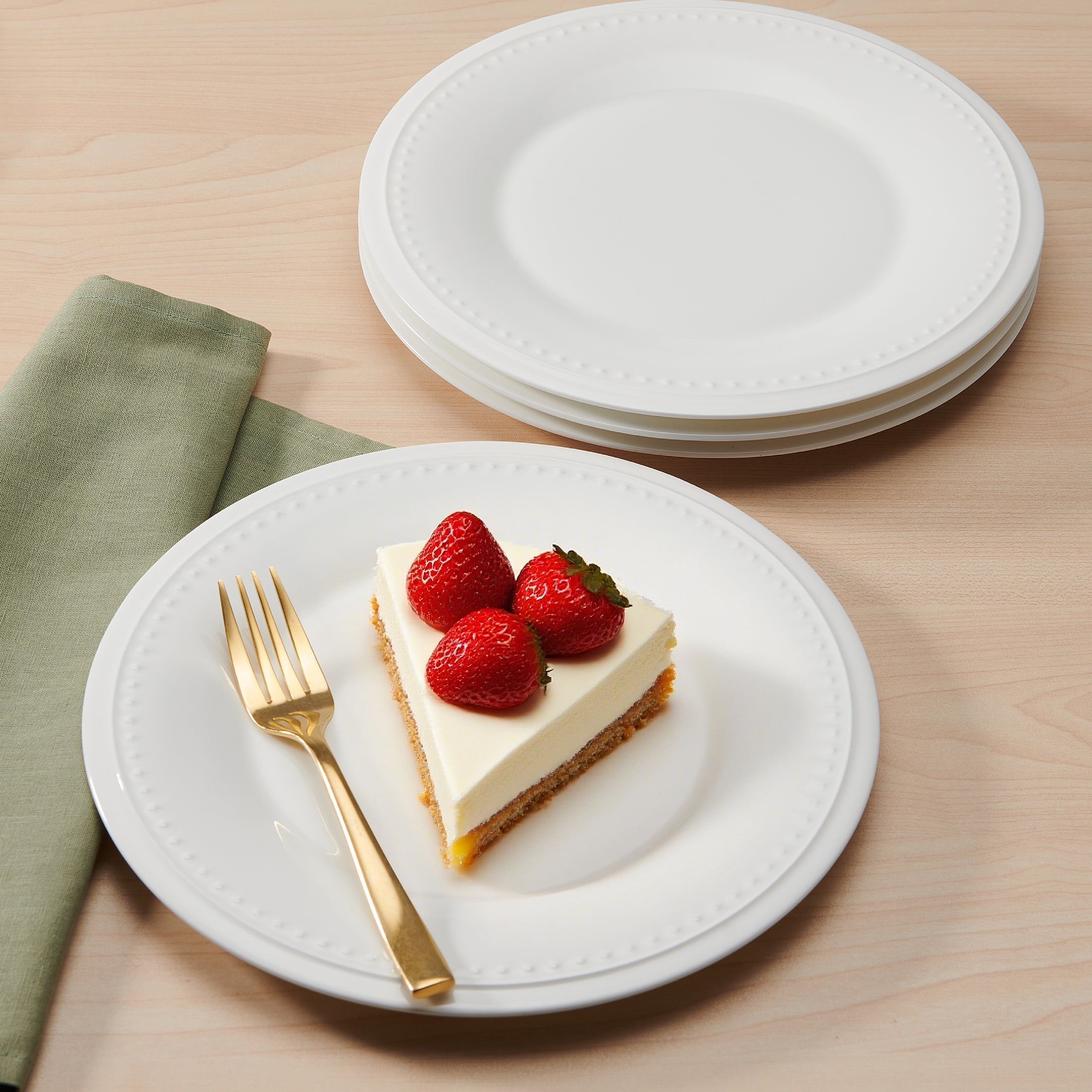Fitz and Floyd Nevaeh White Classic Bead 9" Round Bone China Salad Plates (4 Count)
