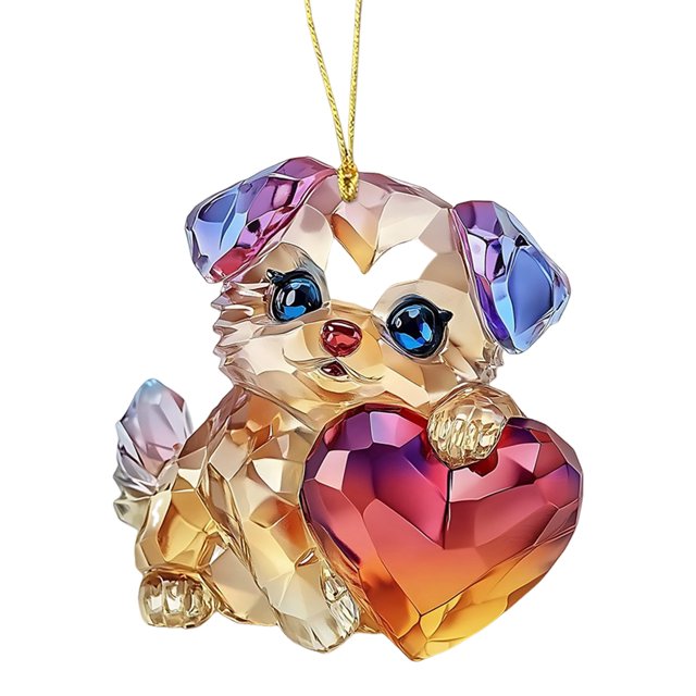 Adorno de animales de dibujos animados para San Valentín Llavero acrílico con un gato, un perro y un conejo sosteniendo un corazón Accesorio para el espejo retrovisor del coche