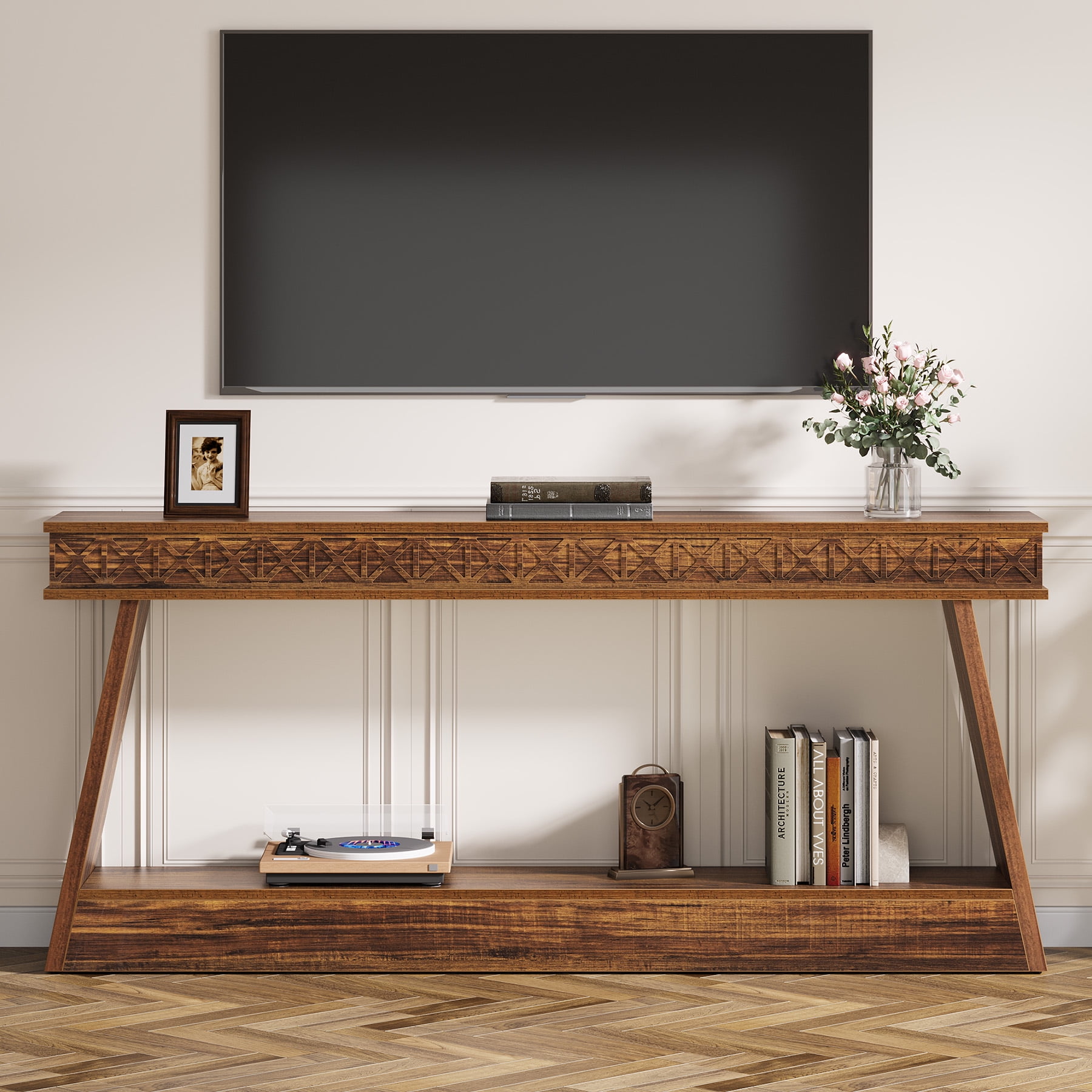 Tribesigns 70.87-Inch Entryway Table, Narrow Console Table with Storage, Dark Brown
