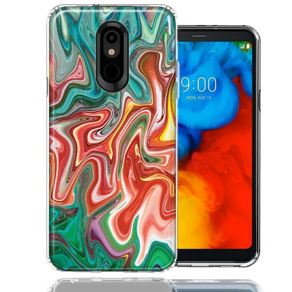 MUNDAZE For LG Stylo 4 Green Pink Abstract Design Double Layer Phone Case Cover