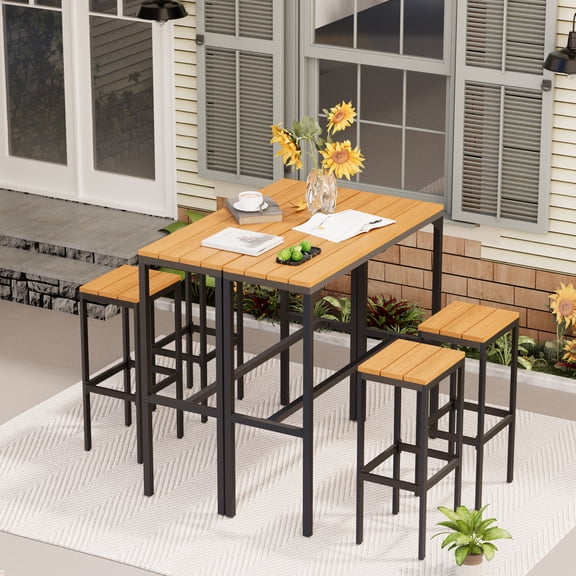 AECOJOY 6 Piece Patio Bar Height Furniture Set, 47" Rectangular Pub Table & 4 Bar Stools, Ideal for Balcony, Porch, Backyard