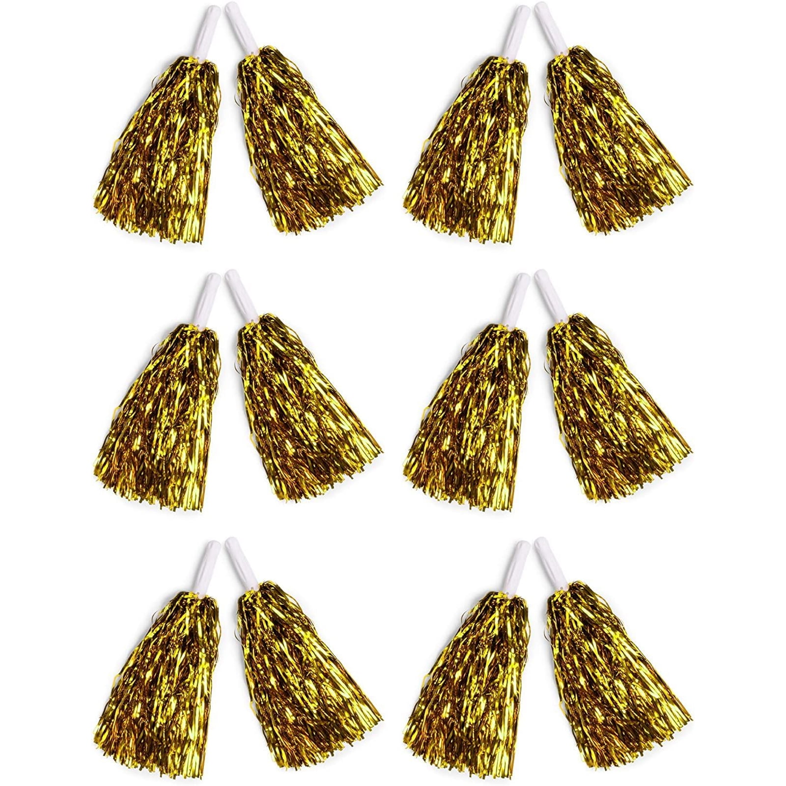 6 Pairs Cheerleader Pom Poms for Cheerleading, Sports Team Spirit Cheering Party Dance, Gold Metallic Foil