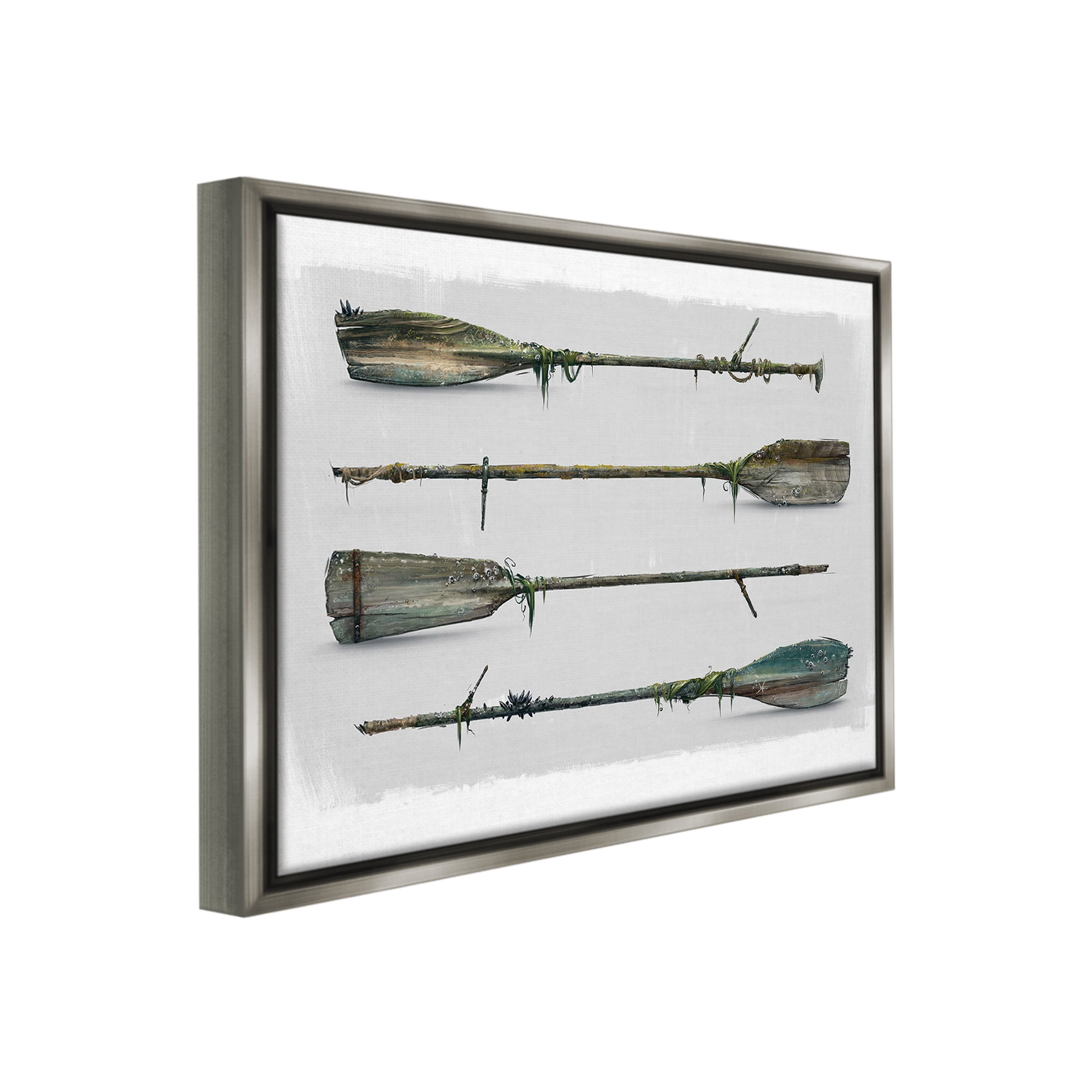 Stupell Industries Vintage Nautical Boat Oars Transportation Painting Gray Floater Framed Canvas Art Print Wall Art, 21 x 17