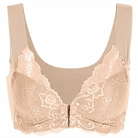 

Knosfe Plus Size Bras for Women Full Coverage Full Coverage Seamless Lace Front Closure Comfort Bras Khaki