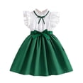 thumbnail image 2 of Girl's Ruffle Trim Sleeve Casual Vintage Midi Dress with Pockets for Kids Green 5-6 Years, 2 of 7