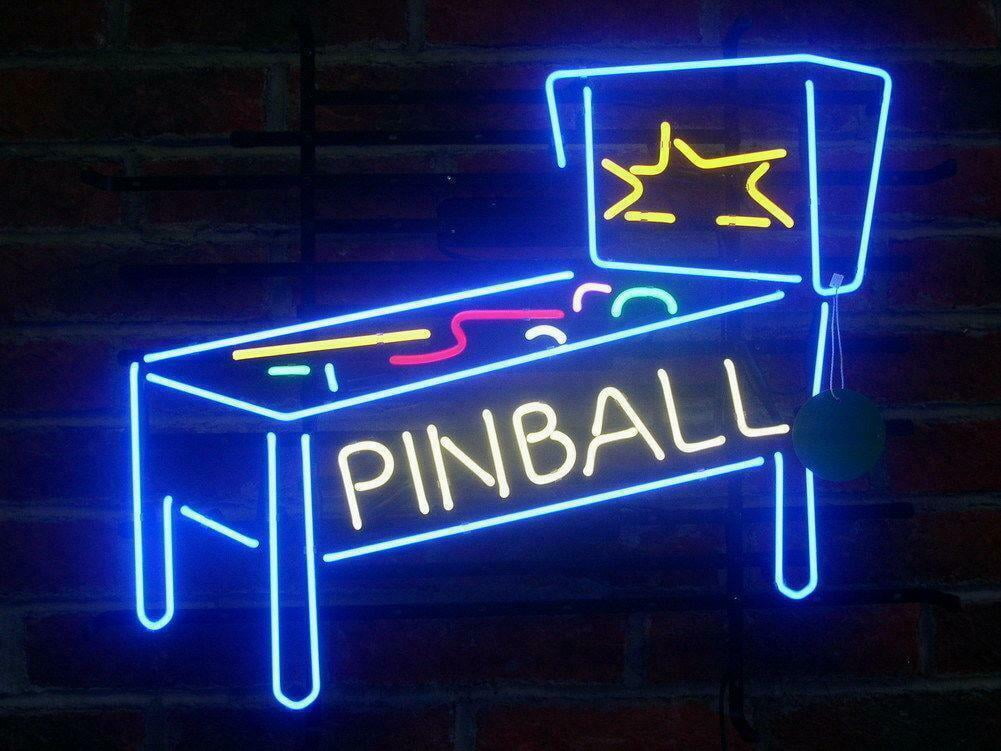 NEW PINBALL GAME ARCADE REAL GLASS NEON LIGHT BEER BAR PUB SIGN 17"x14" 