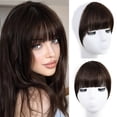 thumbnail image 1 of XIXISNOW Flequillo con clip Extensiones de cabello humano real Cortina falsa invisible Flequillo francés curvado con patillas Clips naturales sintéticos en postizos para mujeres Niñas Fiesta Uso dia, 1 of 5