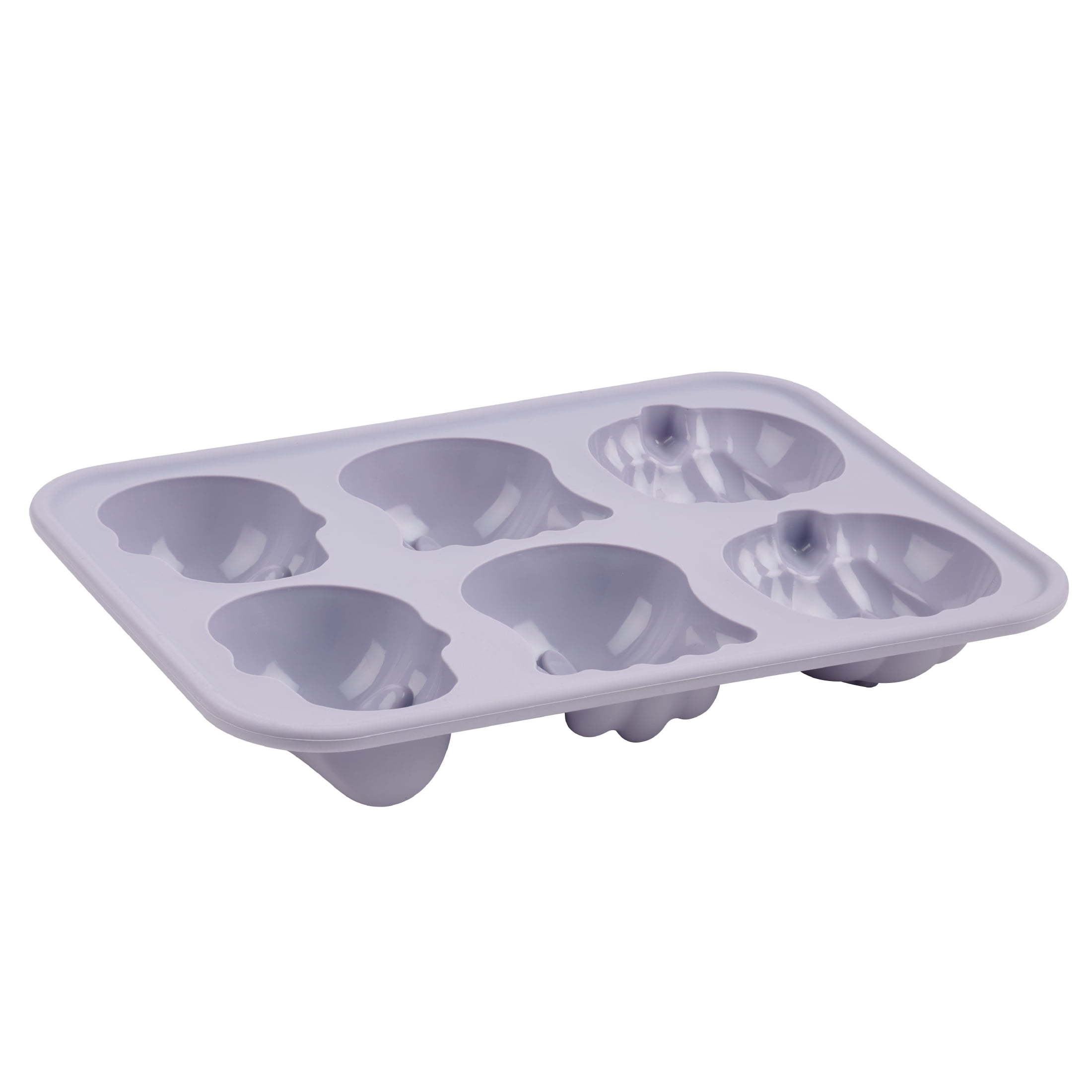 Way To Celebrate 6 Cavity Silicone Cakelet Pan, Jack-o’-lantern, Ghost and Skull designs, Purple