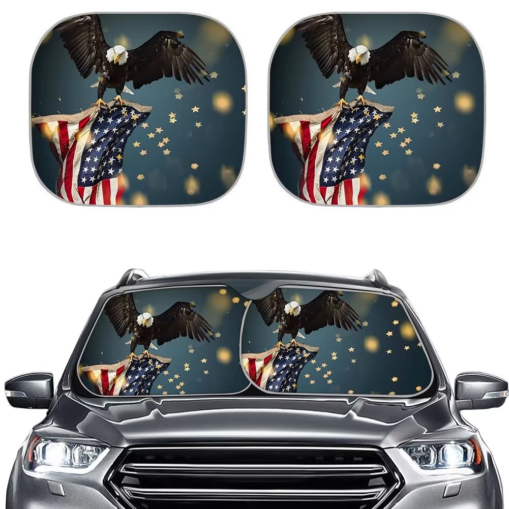 NETILGEN USA Flag Eagle Windshield Cover Sun Shade Thick Car SunShade Accessories Fit Van Auto