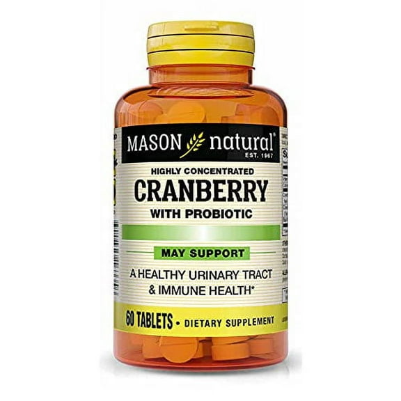 Mason Natural Cranberry with Probiotic, Calcium Vitamin C, Highly Concentrated - Antioxidant Immune Health, Maintains a Healthy Urinary Tract, 60 Tablets