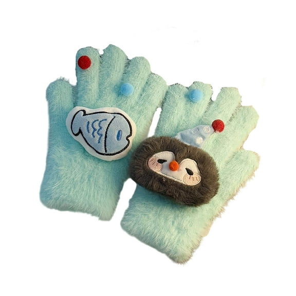 Ugoldhm Womens Winter Full Fingers Gloves - Thermal Fuzzy Warm Gloves with 3D Cartoon Doll