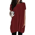 thumbnail image 4 of Womens T Shirts Summer Tops 2025 Solid Color Short Sleeve Crewneck Long Tees with Pockets Tshirts Shirts for Women, 4 of 6