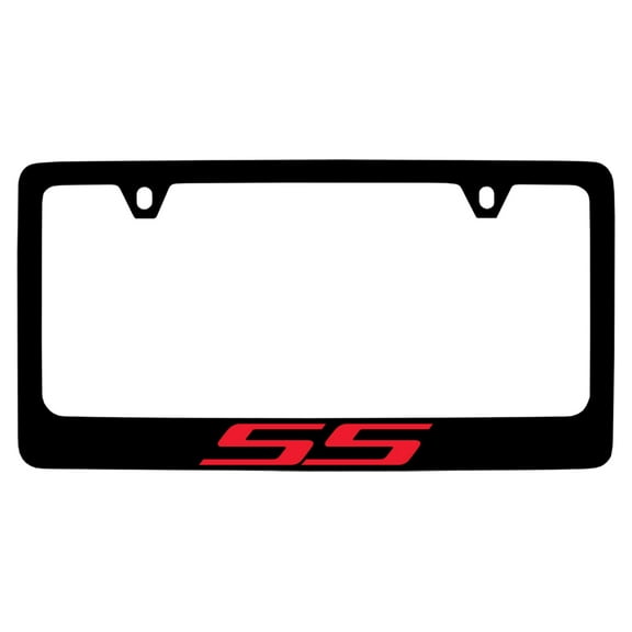Chevrolet SS wordmark black coated metal license plate frame holder