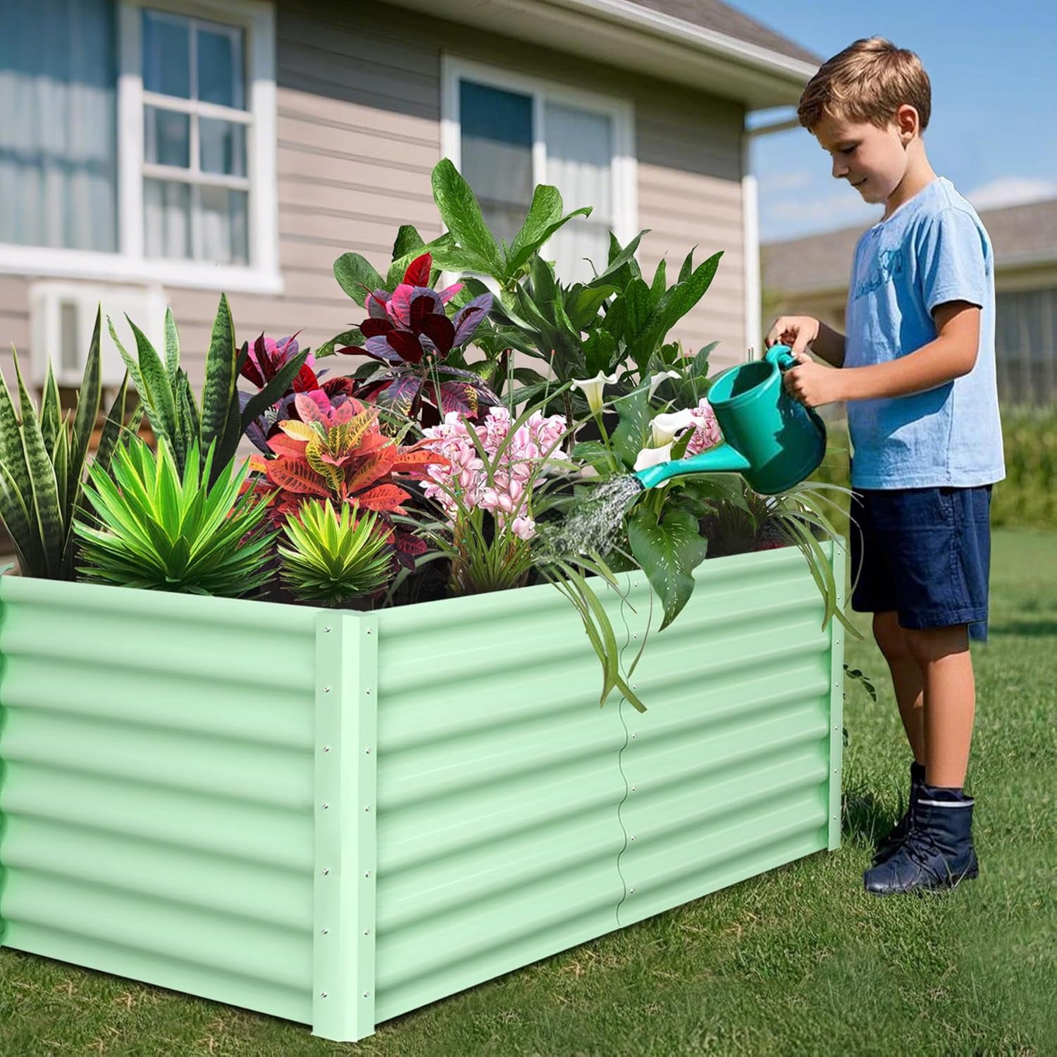 Lumiparty 8x4x2ft Metal Galvanized Raised Garden Bed, Ground Planter Box for Outdoor Vegetables Flowers, Green