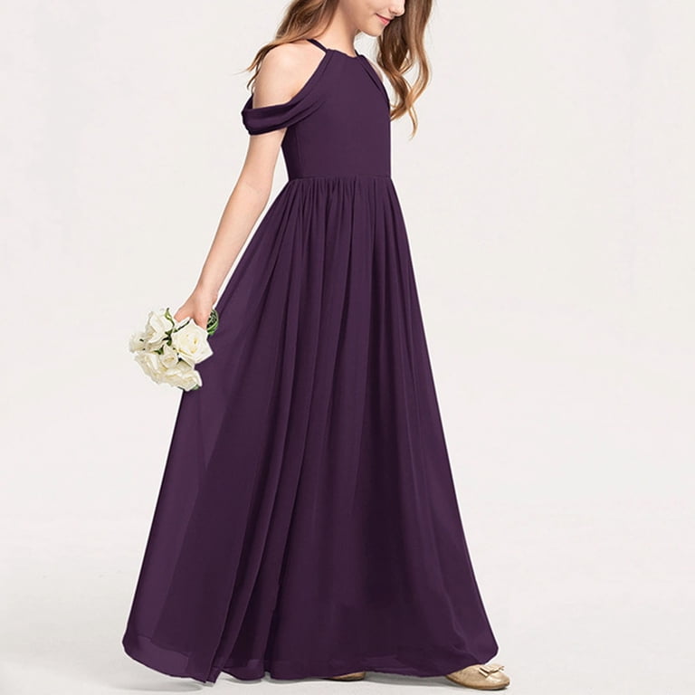 Maqroz Little Girls Clothes Girls Dresses Size 8-10 2025 off Shoulder Bridesmaid Dresses Long Chiffon Flower Girl Dress Formal Dress Teen Girls Wedding A-Line Chiffon Party Dresses