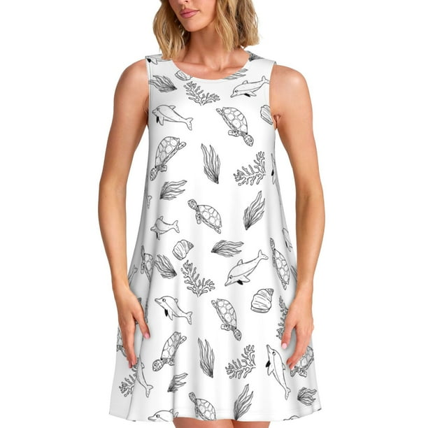 Balery Sea Turtle Vestidos de verano para mujer con estampado: vestido holgado sin mangas, vestido playero informal y cómodo para días calurosos.