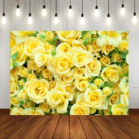 Image of Yellow Rose Flower Wall Photography Backdrop Spring Wedding Bridal Shower Valentine s Day Mother s Day Background Rose Floral Backdrops Portrait Photographic Studio 7x5ft
