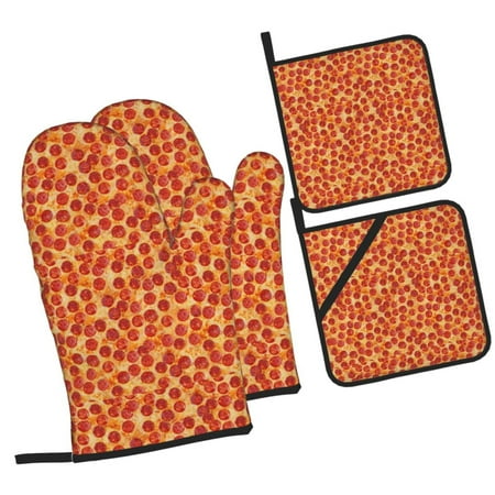 

Haiem Pizza Print Extra Long Oven Mitts and Pot Holders 4pc Sets: Heat Resistant Silicone Oven Mittens with Mini Oven Gloves and Hot Pads Potholders