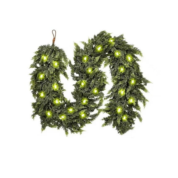 Norfolk Pine Christmas Garland with LED String Lights, Real Touch Artificial Greenery Garland for Fireplace Mantle, Stairs, Outdoor Indoor Holiday Decor