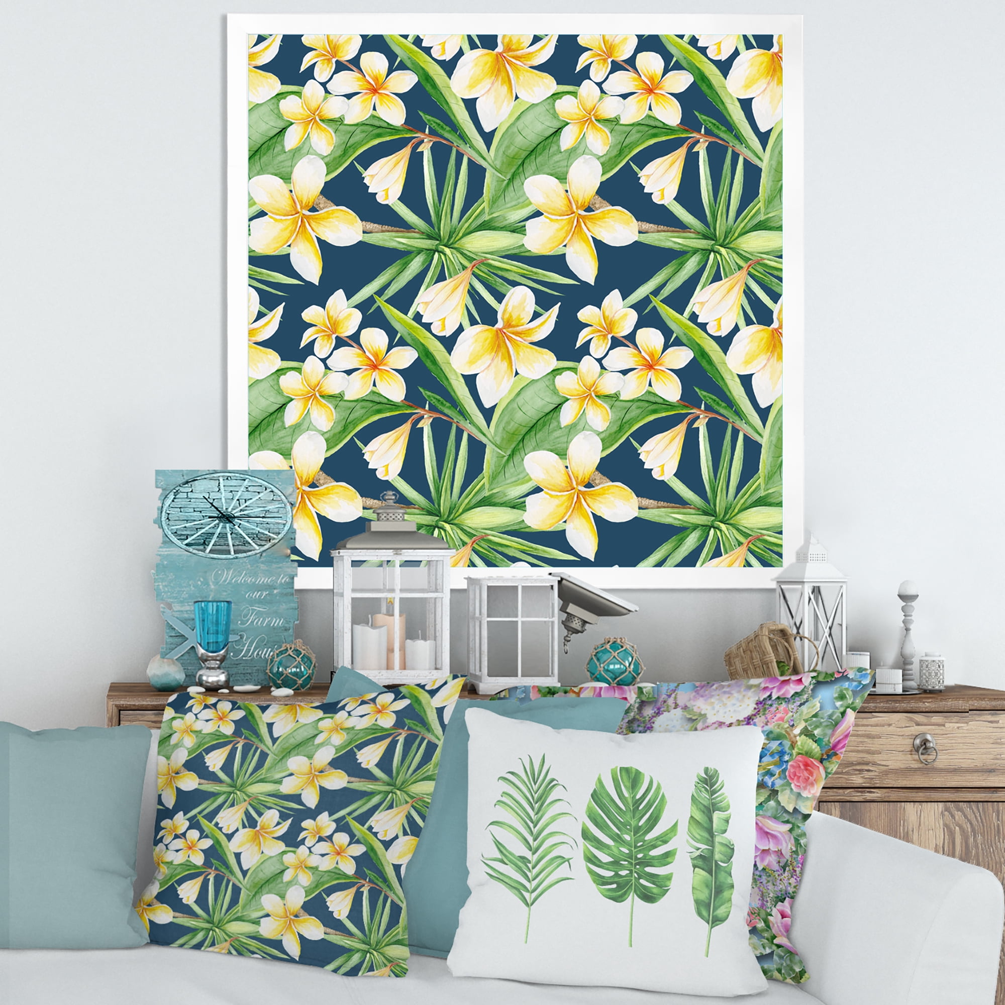 Designart 'Yellow Flowers and Tropical Foliage VIII' Modern Framed Art Print