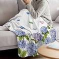 thumbnail image 6 of Flannel Throw Blanket for Couch Sofa Bed, Floral Hydrangea Green Leaf Soft Cozy Warm Fuzzy Blanket 60x80in, 6 of 9