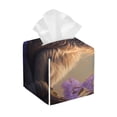 thumbnail image 1 of Balery Purple Flower Lazy Cat Porta Pañuelos de Cuero con Estampado – Funda Moderna Cuadrada para Caja de Pañuelos, Dispensador 5x5x5'', 1 of 7