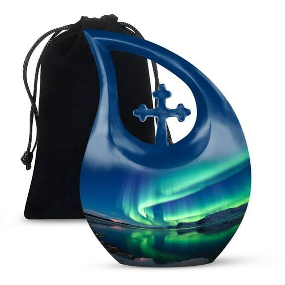 JAGSHASHI Majestic Northern Lights Over A Frozen Landscape Adult Cremation Urn - Burial Urns For Humans - Mens Urns For Human Ashes - Funeral Urn Ashes - 10 Inch With Velvet Bag - Cremation Urns