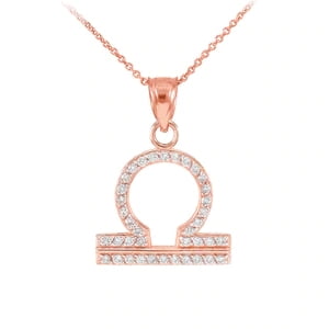 14K Rose Gold Libra Zodiac Sign Diamond Pendant Necklace : Pendant with 20" chain